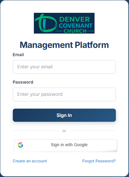 Login page with email and password fields and Google Sign-In button