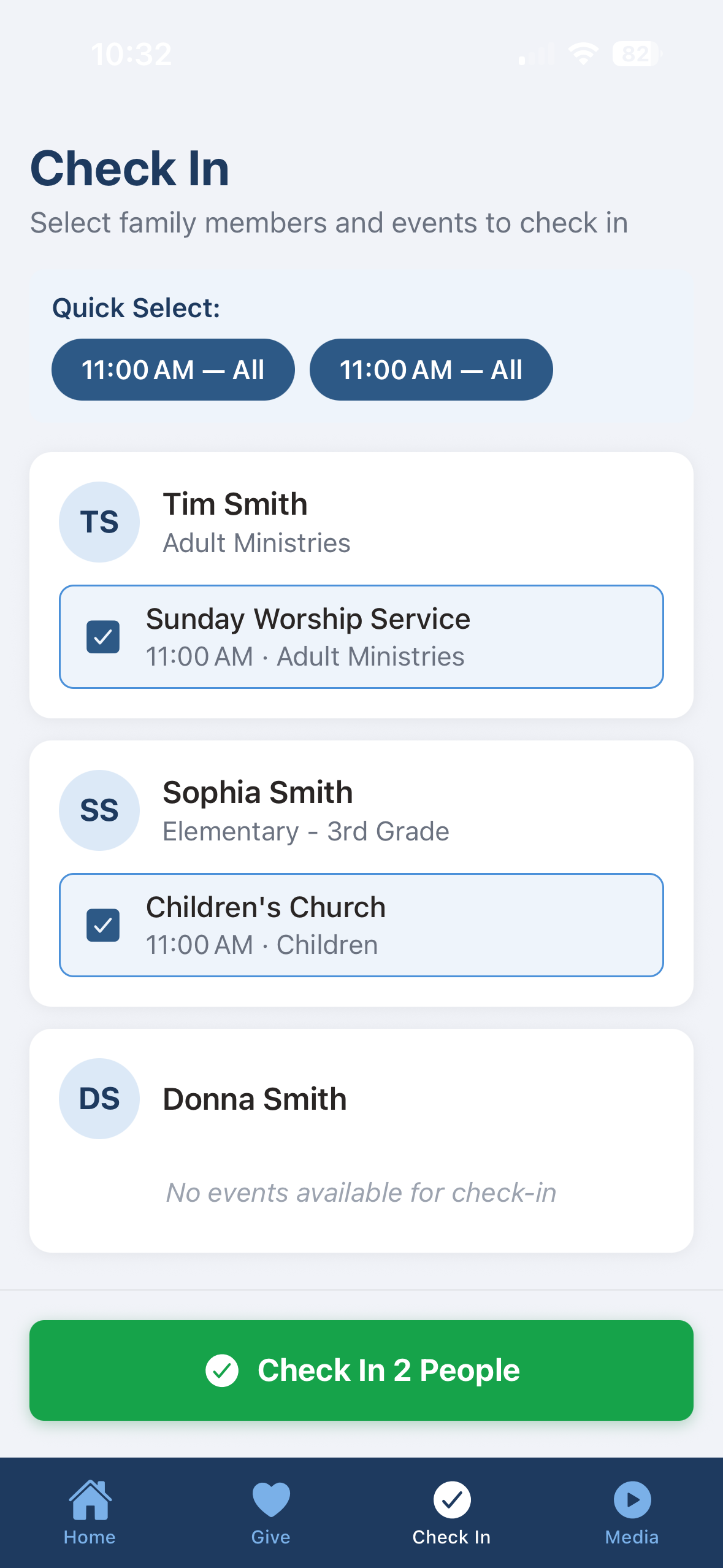 Mobile Check-In Screen
